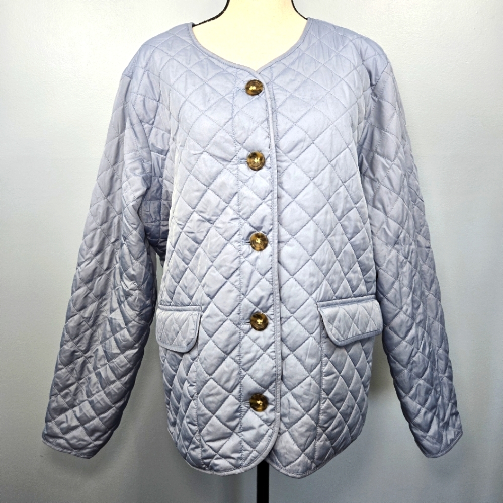 Croft & Barrow Quilted Button Up Long Sleeve Jacket Blue Womens Size Large Flaws